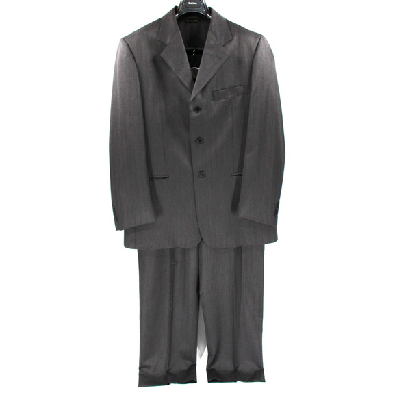 Valentino Wool Silk Herringbone 2 Pc 3 Btn Single Breasted Suit Coat Pants 52 - Picture 1 of 9